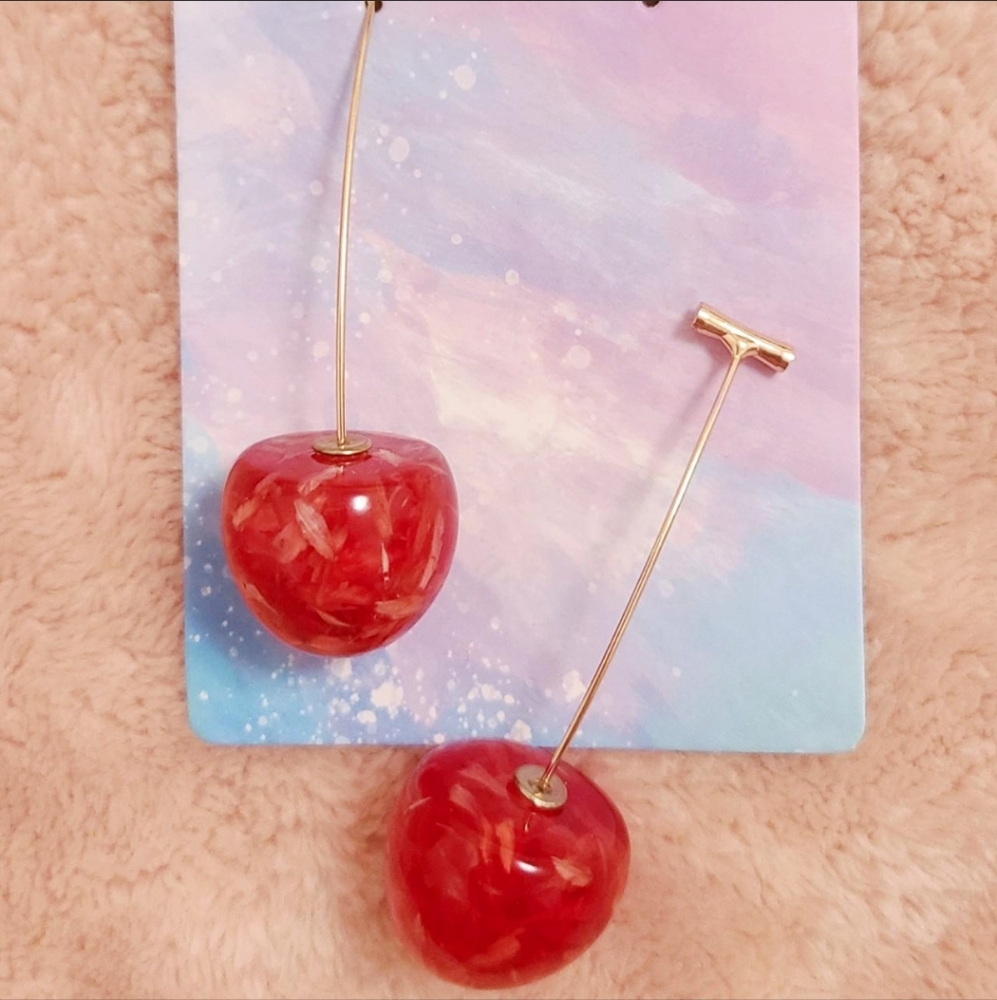 resin cherry earring pair